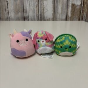 Squishmallows Plush Toy Trio - Pink, Multicolor, Green